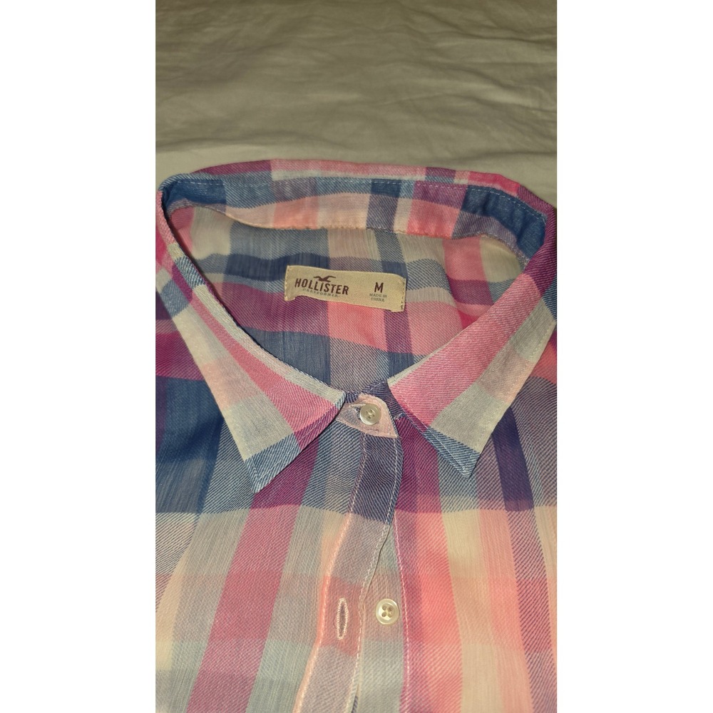 Hollister Womens Button up pink blue plaid Top M - Picture 5 of 6